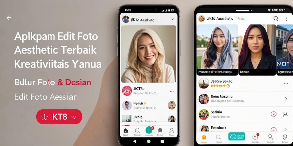 Tampilan antarmuka JKT8 dengan fitur Edit Foto Aesthetic yang menarik.