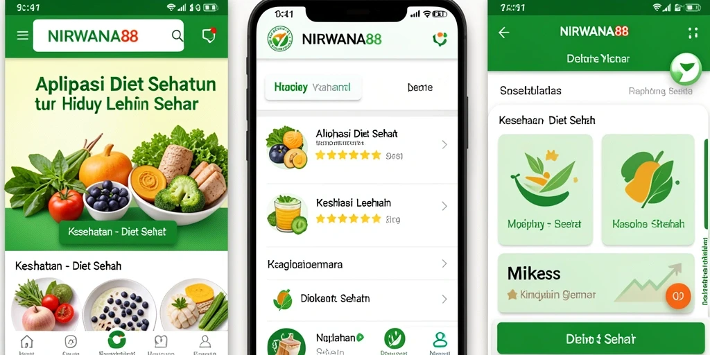 Tampilan antarmuka aplikasi Diet Sehat NIRWANA88 yang menarik dan informatif.