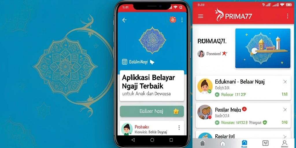 Antarmuka aplikasi PRIMA77 untuk belajar ngaji yang menarik dan interaktif.